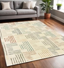 5' X 7' Ivory Multi Neutral Tone Scratch Indoor Area Rug