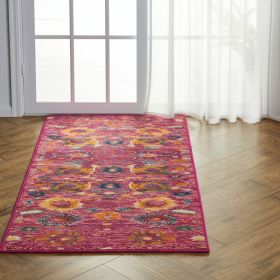 6' Fuchsia Floral Power Loom Runner Rug