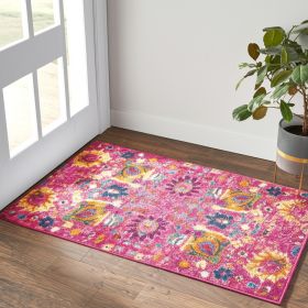 2' X 3' Fuchsia Floral Power Loom Area Rug