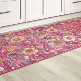 8' Fuchsia Floral Power Loom Runner Rug