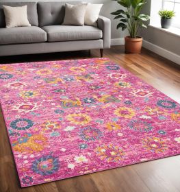5' X 7' Fuchsia Floral Power Loom Area Rug