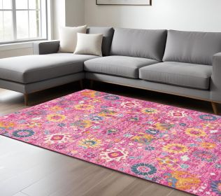 7' X 10' Fuchsia Floral Power Loom Area Rug
