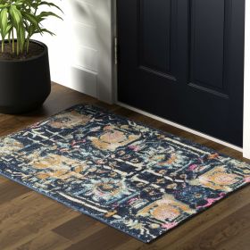 2' X 3' Navy Blue Floral Power Loom Area Rug