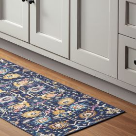 8' Navy Blue Floral Power Loom Runner Rug