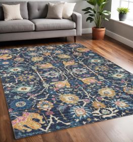 5' X 7' Navy Blue Floral Power Loom Area Rug