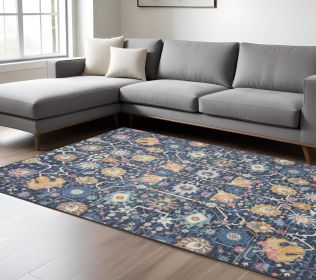 7' X 10' Navy Blue Floral Power Loom Area Rug
