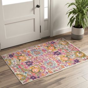 2' X 3' Silver Floral Power Loom Area Rug