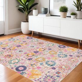 4' X 6' Silver Floral Power Loom Area Rug