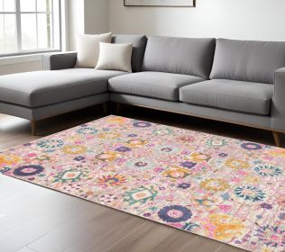 7' X 10' Silver Floral Power Loom Area Rug