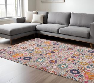 8' X 10' Silver Floral Power Loom Area Rug