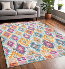 5' X 7' Blue And Pink Ogee Power Loom Area Rug