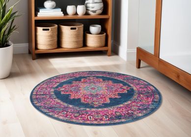 5' Blue Round Power Loom Area Rug