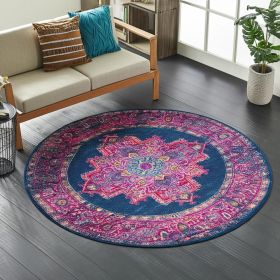 8' Blue Round Power Loom Area Rug