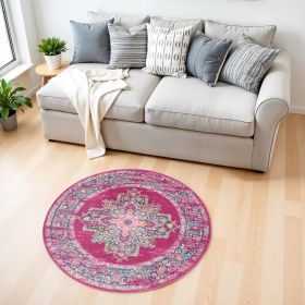 4' Fuchsia Round Power Loom Area Rug