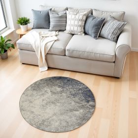 4' Gray And Ivory Round Abstract Power Loom Area Rug