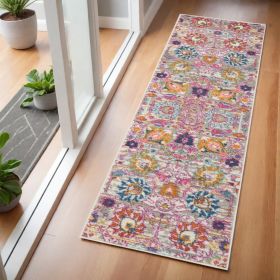 6' Silver Floral Power Loom Runner Rug