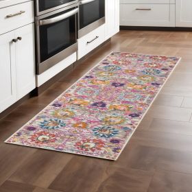 8' Silver Floral Power Loom Runner Rug
