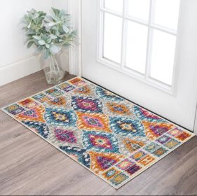 2' X 3' Blue And Pink Ogee Power Loom Area Rug
