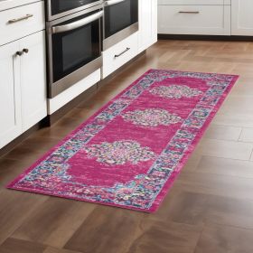 8' Fuchsia Power Loom Runner Rug