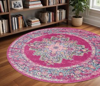 8' Fuchsia Round Power Loom Area Rug