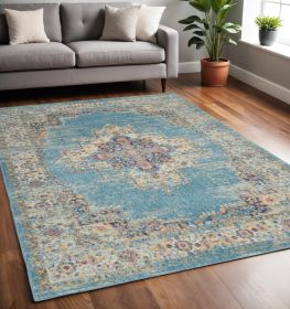 5' X 7' Light Blue Southwestern Power Loom Area Rug