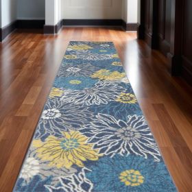 10' Blue Floral Power Loom Runner Rug