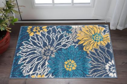 2' X 3' Blue Floral Power Loom Area Rug