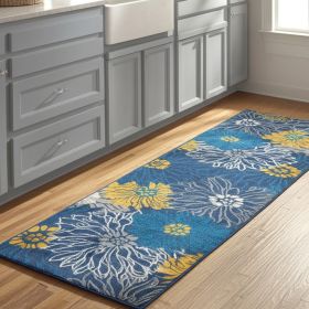 8' Blue Floral Power Loom Runner Rug