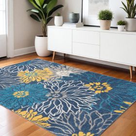 4' X 6' Blue Floral Power Loom Area Rug