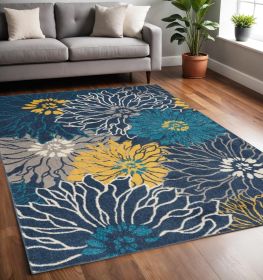 5' X 7' Blue Floral Power Loom Area Rug