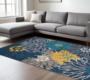8' X 10' Blue Floral Power Loom Area Rug