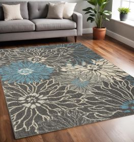 5' X 7' Blue And Gray Floral Power Loom Area Rug