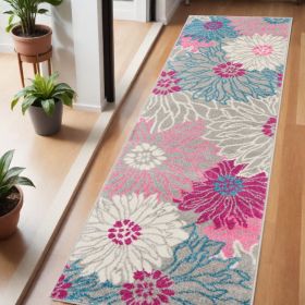 6' Gray Floral Dhurrie Runner Rug