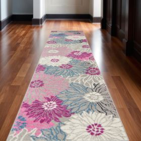 10' Gray Floral Dhurrie Runner Rug