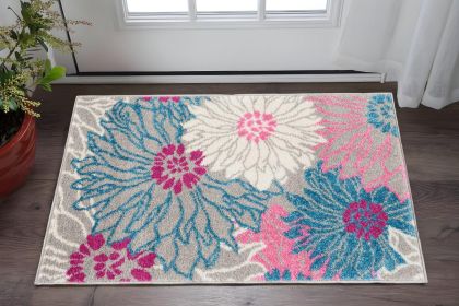 2' X 3' Gray Floral Power Loom Area Rug