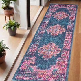 6' Blue Power Loom Runner Rug