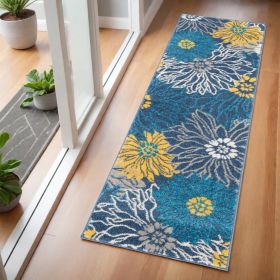 6' Blue Floral Power Loom Runner Rug