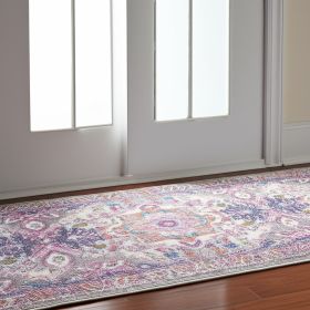 6' Pink And Gray Power Loom Runner Rug