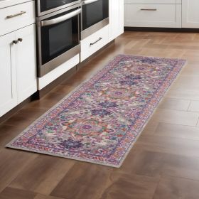 8' Pink And Gray Power Loom Runner Rug