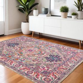 4' X 6' Pink And Gray Power Loom Area Rug