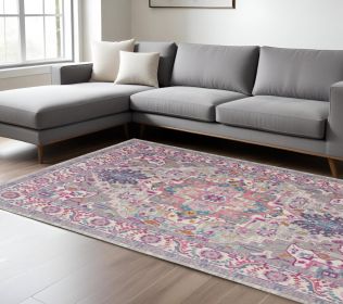 7' X 10' Pink And Gray Power Loom Area Rug