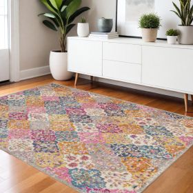 4' X 6' Pink And Gray Geometric Dhurrie Area Rug