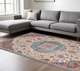 7' X 10' Pink And Green Dhurrie Area Rug
