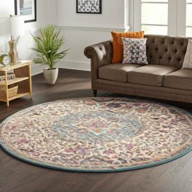 8' Pink And Green Round Dhurrie Area Rug