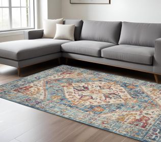 7' X 10' Blue And Ivory Power Loom Area Rug
