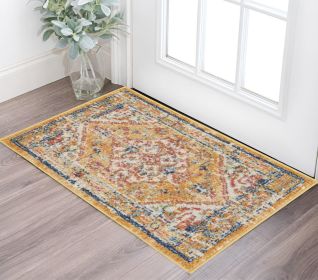 2' X 3' Yellow And Ivory Dhurrie Area Rug
