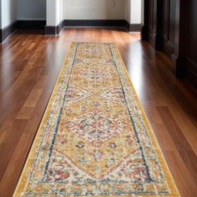 10' Yellow And Ivory Dhurrie Runner Rug