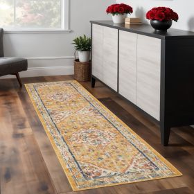 8' Yellow And Ivory Dhurrie Runner Rug