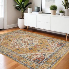 4' X 6' Yellow And Ivory Dhurrie Area Rug