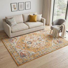 5' X 7' Ivory and Yellow Center Medallion Area Rug